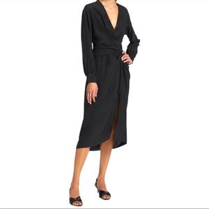 Rag & Bone Amber Wrap Effect Twisted Silk Midi Dress Black